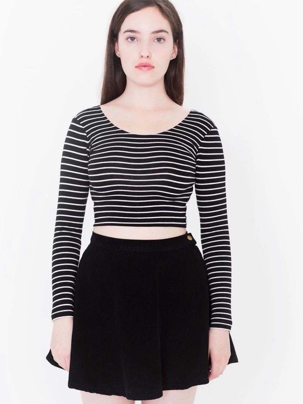 American Apparel Black and White Striped Long Sleeve Crop Top